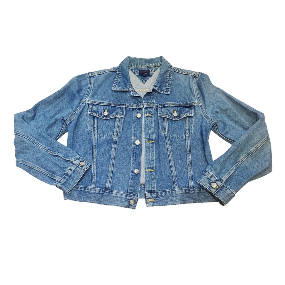 Vintage 90s Tommy Jeans Denim Jacket‎ Size Large Blue Trucker Y2K Boxy Fit